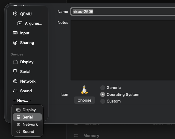 UTM VM settins screen